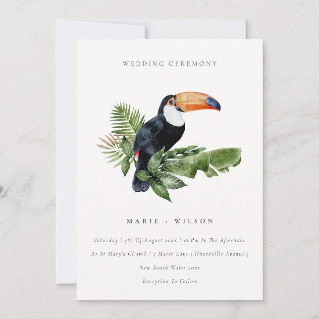Carte De Remerciements Elégant Tropical Rainforest Toucan Mariage Invitat (Devant)