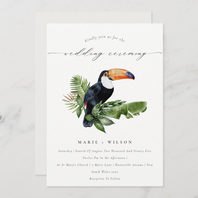 Carte De Remerciements Elégant Tropical Rainforest Toucan Mariage Invitat (Devant / Derrière)