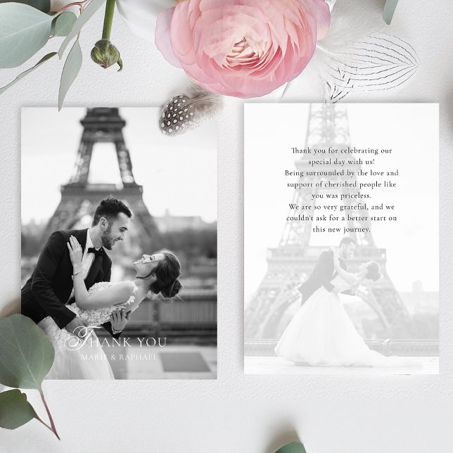 Carte De Remerciements Elegant Typography Photo Wedding (Créateur téléchargé)