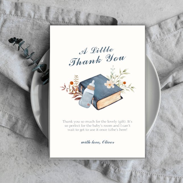 Carte De Remerciements Élégant Un nouveau chapitre Baby shower de bouteil (Elegant A New Chapter Book Bottle Baby Shower Thank You Card)
