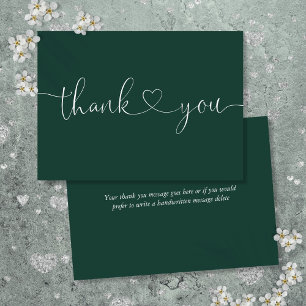 Carte De Remerciements Élégant Vert Émeraude Minimaliste Cœur Script