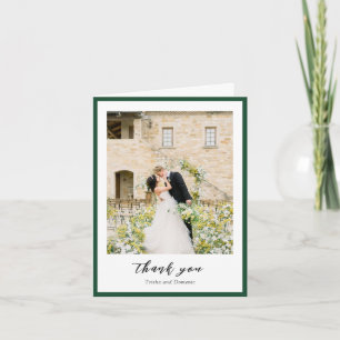 Carte De Remerciements Élégant Vert Émeraude Photo Mariage Moderne