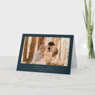 Carte De Remerciements Élégant vert foncé minimaliste Mariage photo simpl