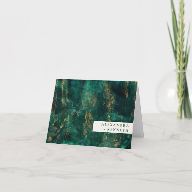 Carte De Remerciements Elégant Vert or Aquarelle Nom personnalisé (Devant)