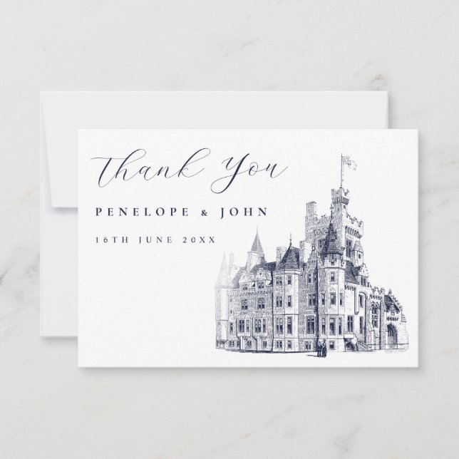 Carte De Remerciements Elegant Vintage Castle Destination Wedding  (Devant)
