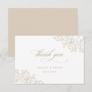 Carte De Remerciements Élégant Vintage Floral Beige Gold Script Mariage