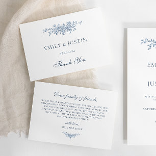 Carte De Remerciements Élégant Vintage Floral Blue Mariage