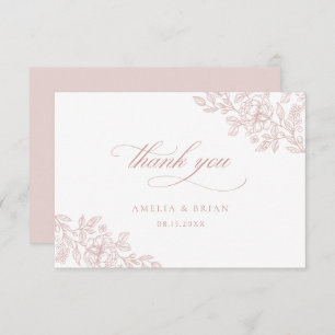 Carte De Remerciements Élégant Vintage Floral Blush Pink Script Mariage