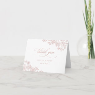 Carte De Remerciements Élégant Vintage Floral Blush Pink Script Mariage