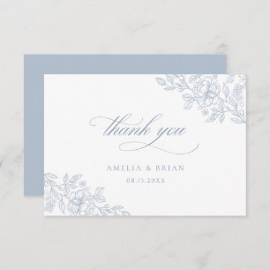 Carte De Remerciements Élégant Vintage Floral Dusty Blue Script Mariage