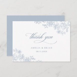 Carte De Remerciements Élégant Vintage Floral Dusty Blue Script Mariage