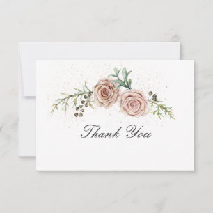 Carte De Remerciements Elegant Vintage Pink Roses Greenery Wedding