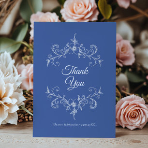 Carte De Remerciements Elégant Vintage Romance Dusty Blue Floral Mariage
