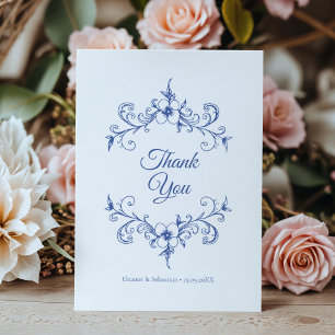 Carte De Remerciements Elégant Vintage Romance Dusty Blue Floral Mariage