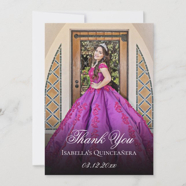 Carte De Remerciements Elégant violet 15e anniversaire Quinceanera (Devant)