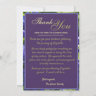 Carte De Remerciements Élégant violet Agapanthus Fleurs Bereavement