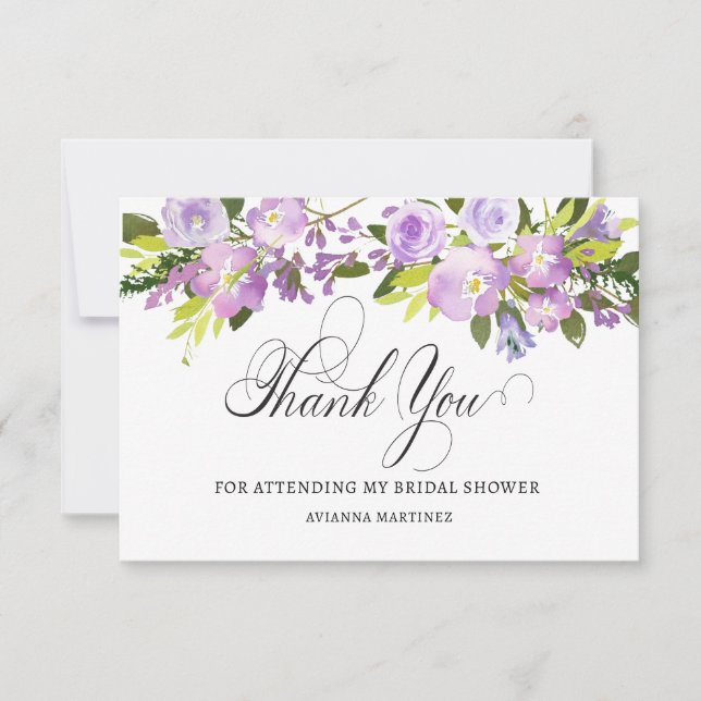 Carte De Remerciements Élégant violet blanc floral mariage plateau (Devant)