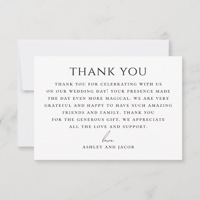 Carte De Remerciements Elegant Wedding | Black & White Minimalist Classic (Devant)