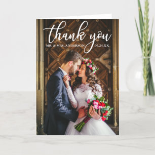 Carte De Remerciements Elegant Wedding Thank You Bride and Groom Photo G