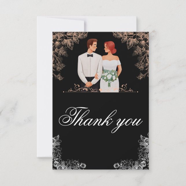Carte De Remerciements Elegant Wedding with Dark Floral  (Devant)