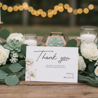 Carte De Remerciements Elegant White Floral & Gold Wedding
