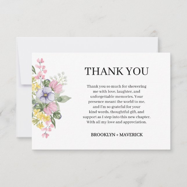 Carte De Remerciements Elegant Wildflower Floral Wedding (Devant)