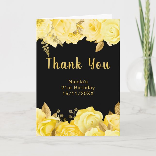 Carte De Remerciements Elegant Yellow and Gold Flowers Birthday Party (Devant)