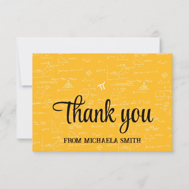 Carte De Remerciements Elegant Yellow Script Mathematics Graduation (Devant)