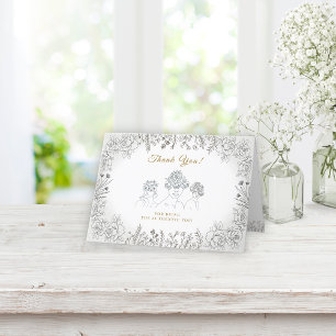 Carte De Remerciements Elégante Abstraite florale cheveux fleurit Fête de