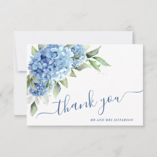 Carte De Remerciements Elégante aquarelle Bleu Hydrangée Fleurs Simple