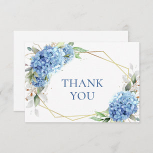 Carte De Remerciements Elégante aquarelle Bleu Hydrangée Fleurs Simple