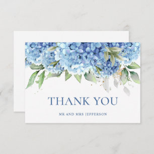 Carte De Remerciements Elégante aquarelle Bleu Hydrangée Fleurs Simple