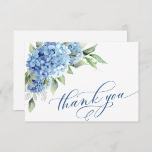Carte De Remerciements Elégante aquarelle Bleu Hydrangée Fleurs Simple
