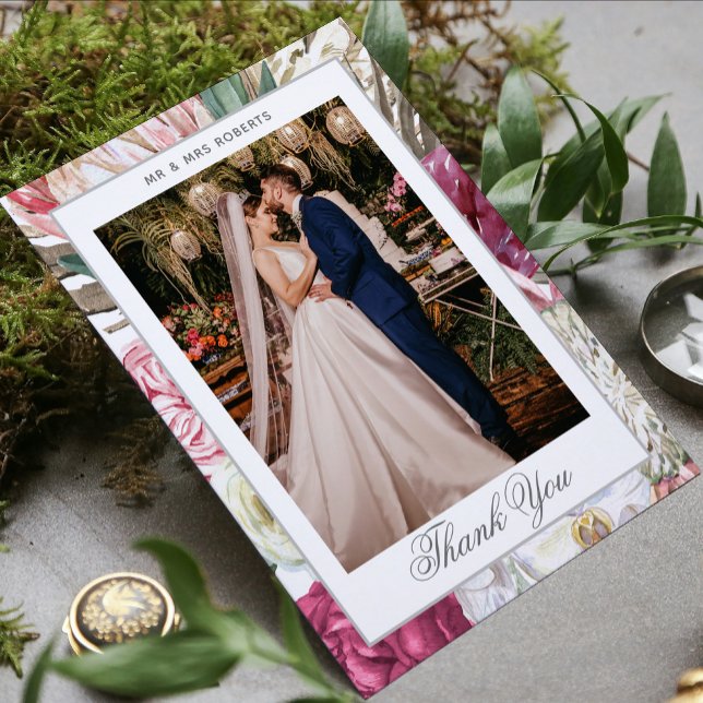 Carte De Remerciements Elégante aquarelle Boho Floral Mariage (Créateur téléchargé)