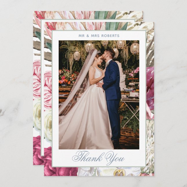 Carte De Remerciements Elégante aquarelle Boho Floral Mariage (Devant / Derrière)