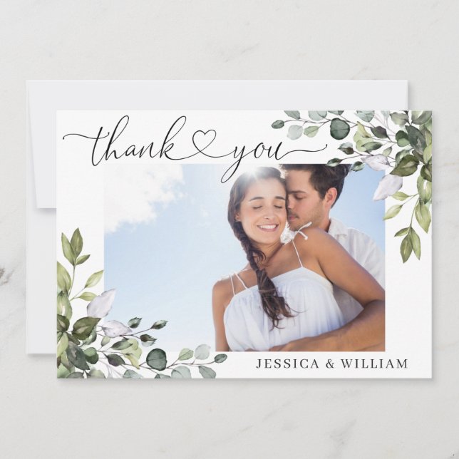 Carte De Remerciements Elégante aquarelle Eucalyptus Green PHOTO (Devant)