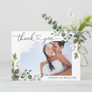 Carte De Remerciements Elégante aquarelle Eucalyptus Green PHOTO