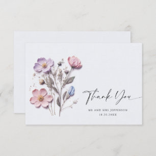 Carte De Remerciements Elégante aquarelle Fleurs sauvages Mariage floral