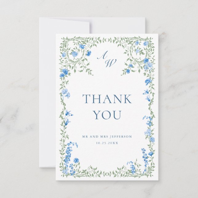 Carte De Remerciements Elégante aquarelle Fleurs sauvages Mariage floral (Devant)