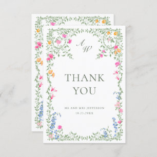 Carte De Remerciements Elégante aquarelle Fleurs sauvages Mariage floral