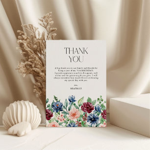Carte De Remerciements Elégante aquarelle Florale Anniversaire
