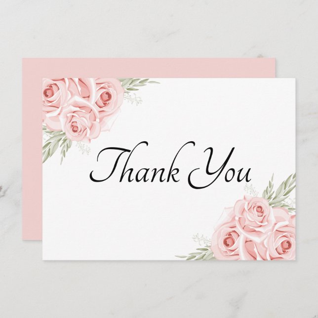 Carte De Remerciements Elégante aquarelle florale Jardin rose    RoseMerc (Devant / Derrière)