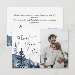 Carte De Remerciements Elégante aquarelle Foggy Forest Mariage Photo