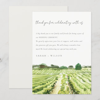 Carte De Remerciements Elégante aquarelle Green Winery Vignoble Mariage