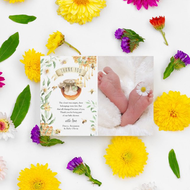 Carte De Remerciements Elégante aquarelle HoneyBee Baby shower (Créateur téléchargé)