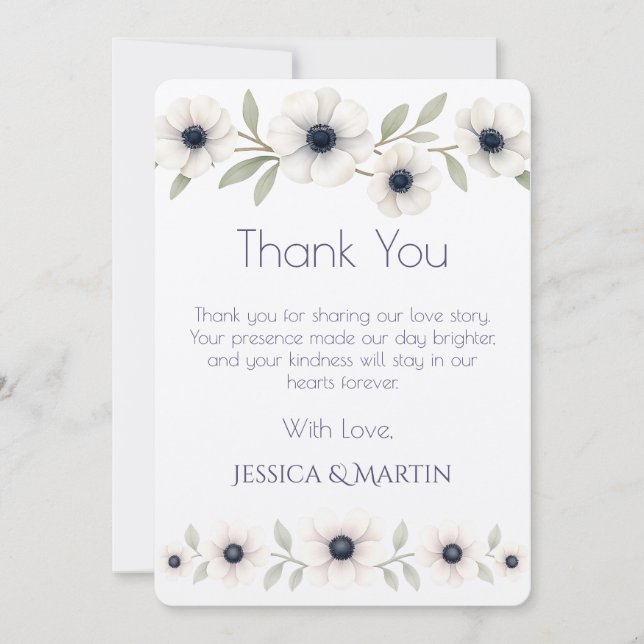 Carte De Remerciements Elégante aquarelle ivoire marine bleu Mariage d'an (Devant)