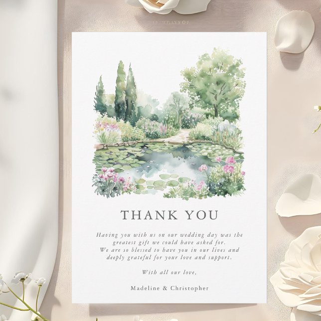 Carte De Remerciements Elégante aquarelle Jardin d'été Paysage Mariage (Créateur téléchargé)