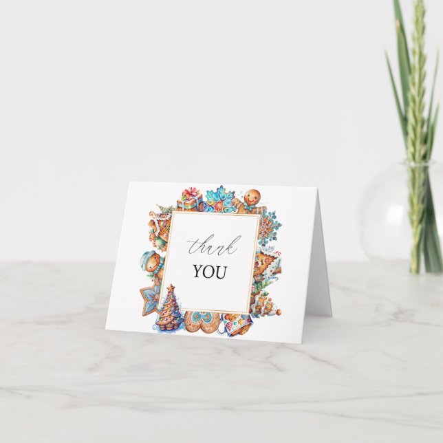 Carte De Remerciements Elégante aquarelle Joyeux Baby shower de Noël que (Devant)