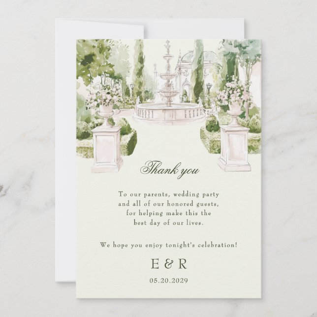Carte De Remerciements Elégante aquarelle Manor Jardin Mariage (Devant)