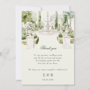 Carte De Remerciements Elégante aquarelle Manor Jardin Mariage